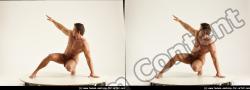 Nude Man White Muscular Short Brown 3D Stereoscopic poses Realistic